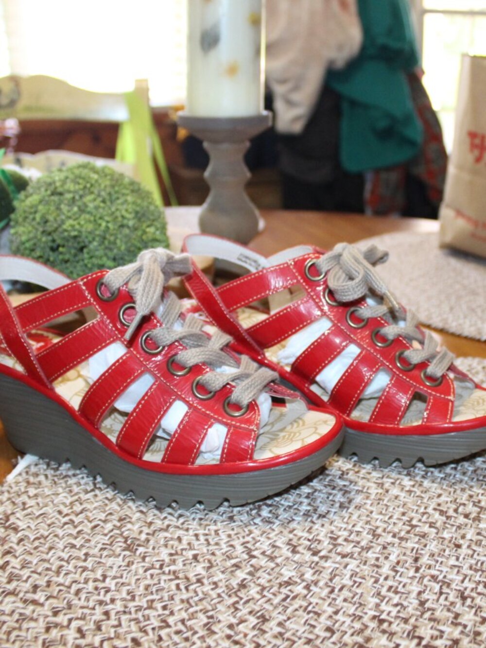 NWT Fly London YITO red leather lace from wedges size 40 (women's 9.5 to 10) - Picture 11 of 14